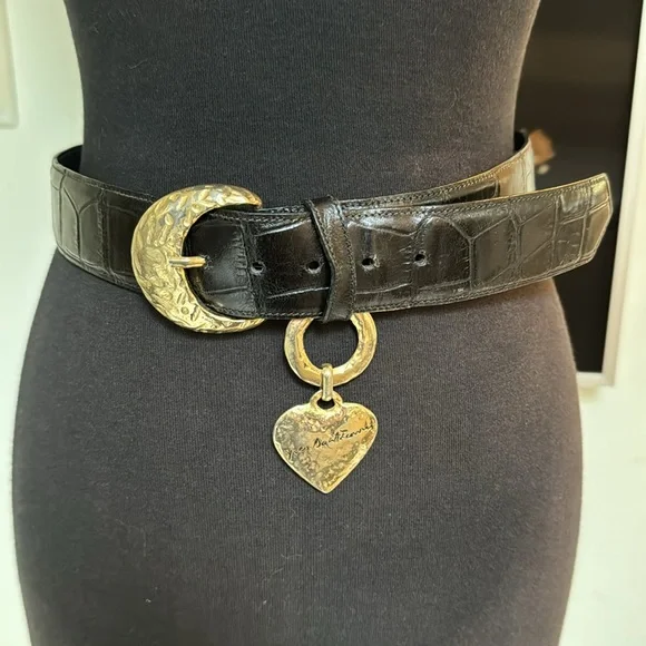 Yves Saint Laurent Vintage 80s Rare black Alligator Belt~Monogram Gold ❤️ Dangle Vintage × Yves Saint Laurent Yves Saint Laurent vintage Belt  main image 4